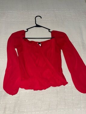 Windsor Red Wrap-Front Long Sleeve Blouse